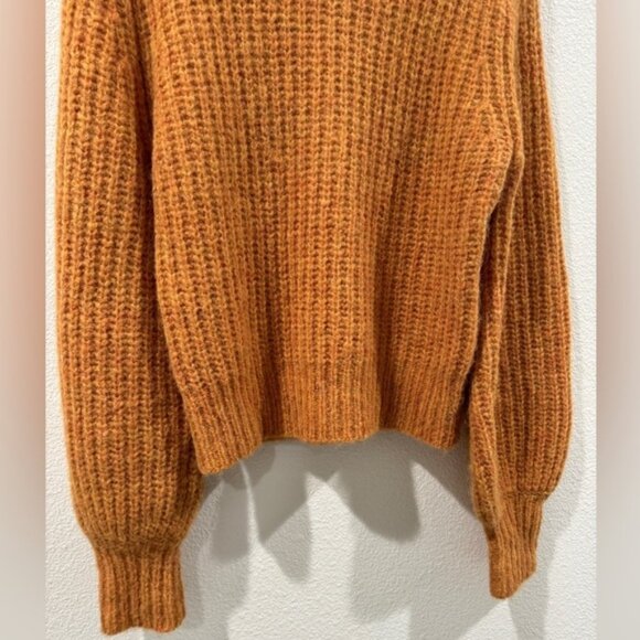 Reformation Tatum Alpaca Blend Semi Sheer Knit Orange Puff Sleeve Sweater Medium - Picture 6 of 15